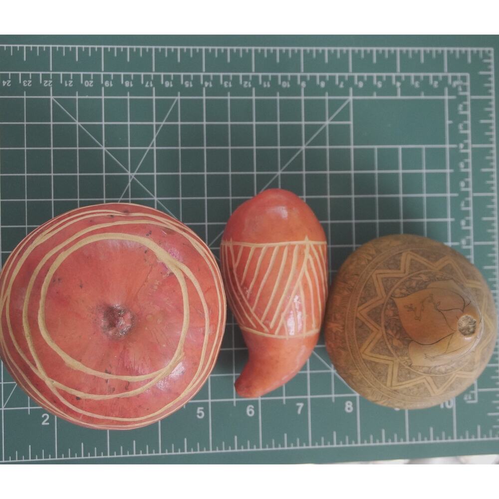 Peruvian Folk Art Gourd Lot of 3 Guillermo Ventura Cochas Chico Hand Carved - Picture 2 of 11